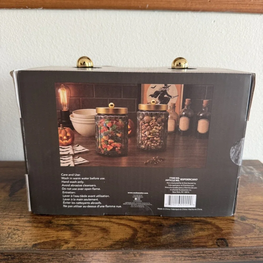 CWC Cook With Color Gray Glass 2 Piece Canister Set -Embossed Halloween Spider